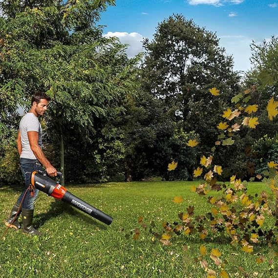 WORX 12 Amp Electric Leaf Blower, Turbine Blower for Lawn Care with 600 CFM & 2 Speed Control, Corded, WG520