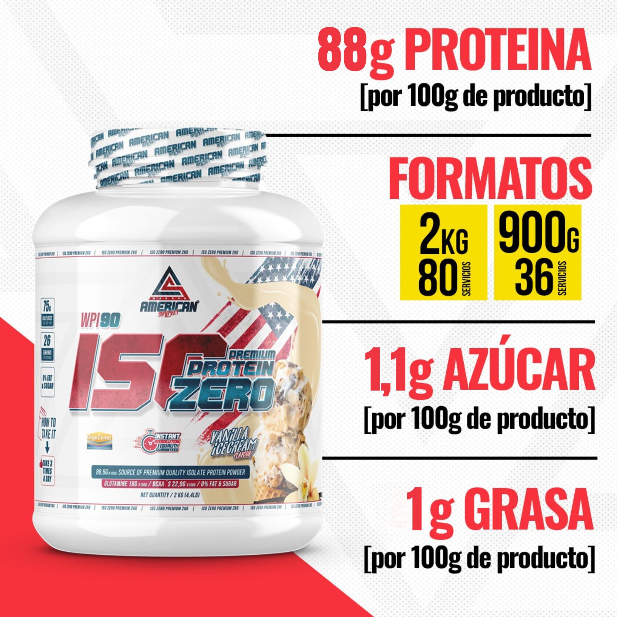Proteina Isolada Zero 2kg | 0% Azúcares y 0% Grasa | Proteina Whey Isolate | Iso Whey Zero | Proteinas Isolate | Aumenta Músculo Sin Grasa | Bajo en Carbohidratos | Vainilla
