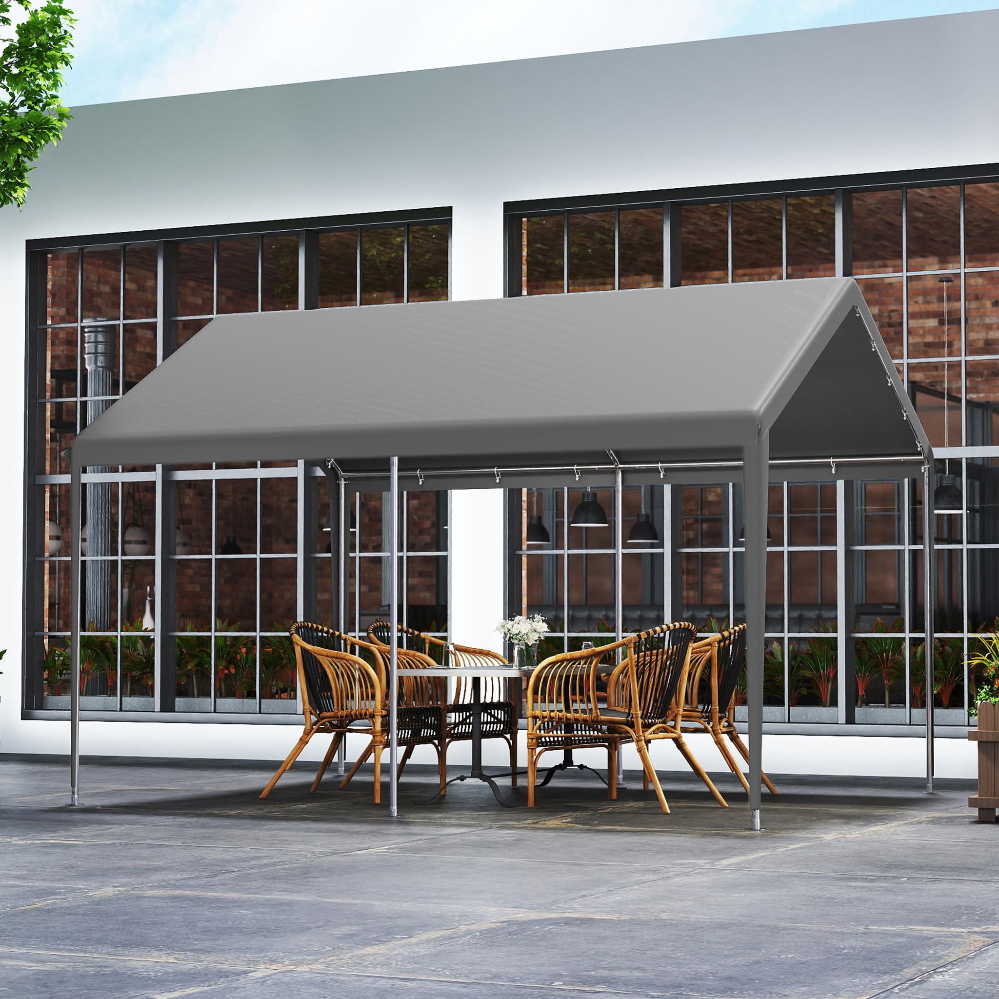 NAIZY Carport 3x4 m Zeltgarage mit Abnehmbar Seitenwände Große Garagenzelt Lagerzelt UV-Schutz Windfest Winterfest Autozelt Unterstand, Grau