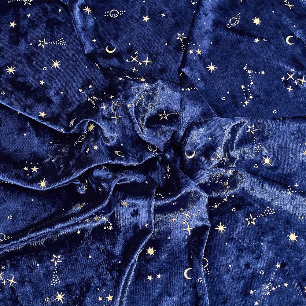 BENECREAT 1m/1.1 Yards Starry Moon Pattern Diamond Velvet Fabric, 160~168cm/63~66.1 Inch Wide Stretch Velvet Fabric for DIY Sewing Upholstery Apparel Costume Craft, Dark Blue