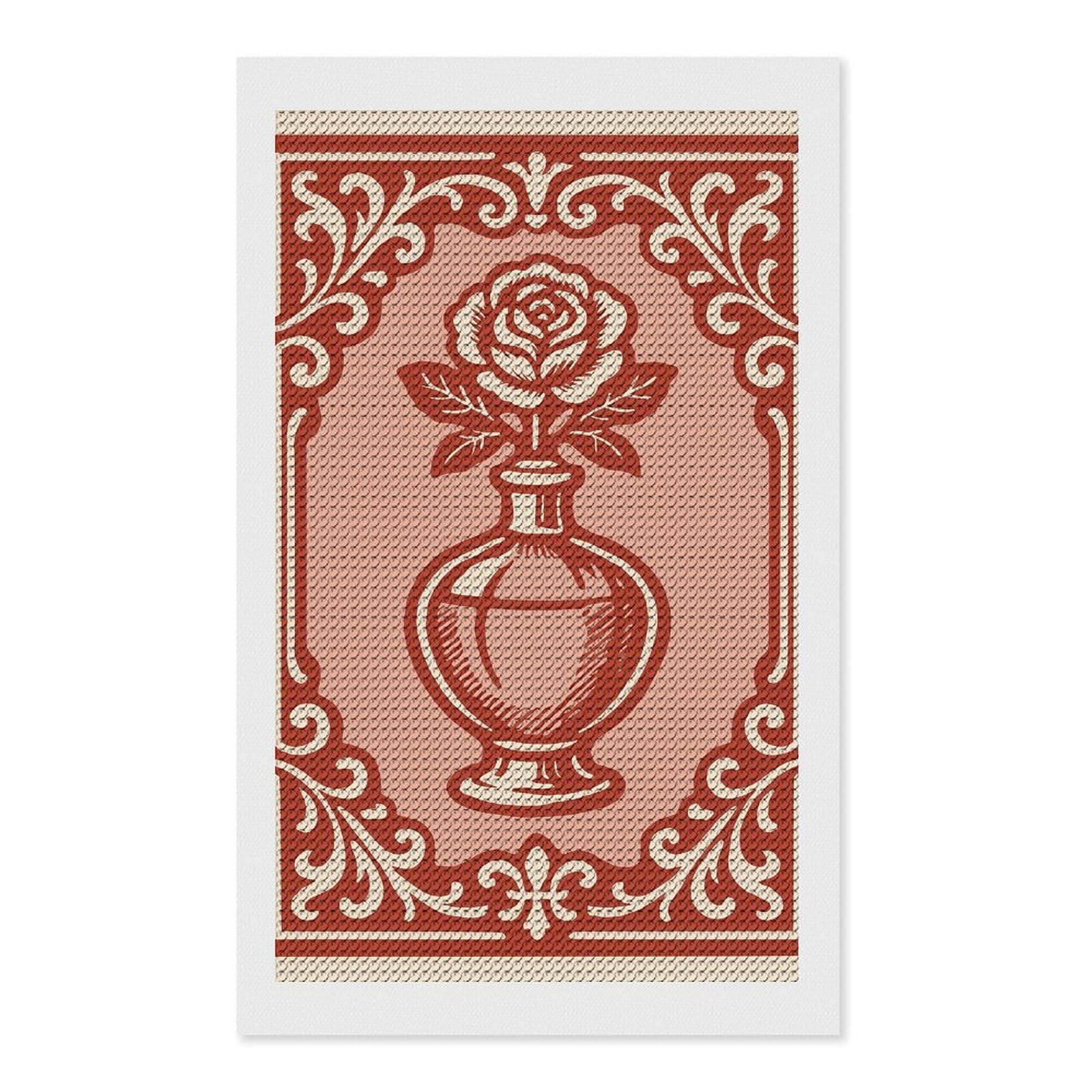 Junmoney Rose in A Bottle with Ornate Frame Diamond Art Kit 12"x20", Creative Leisure Activity, Complete Accessories, Vintage Style Decor, for Women