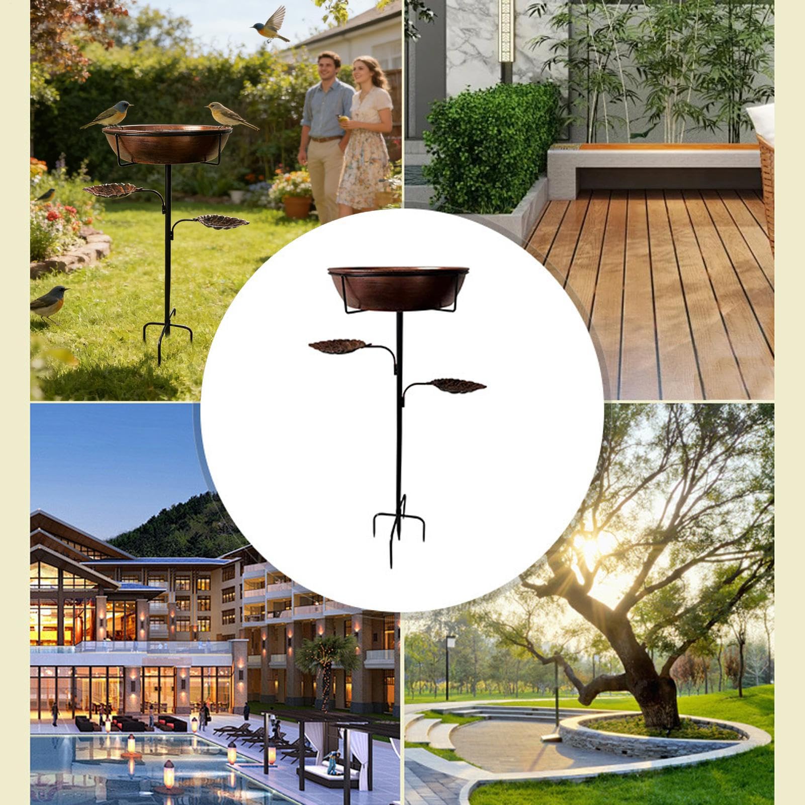 Poidełko dla ptaków Blacha Odporna na Rdzę z Wyjmowaną Misą | Miska kąpielowa dla ptaków Koliber, Ogród Wodny, Trawnik, Patio, Podwórko, Balkon, Taras, Dekoracja,