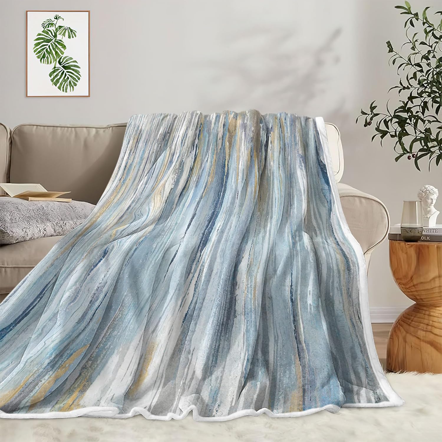 JAWO Throw Blanket, Light Blue Blankets Abstract Soft Blankets for Couch Sofa Bedroom, Morden Blue Cool Colors Blanket for Women Girls Gifts,50X60IN - Image 3
