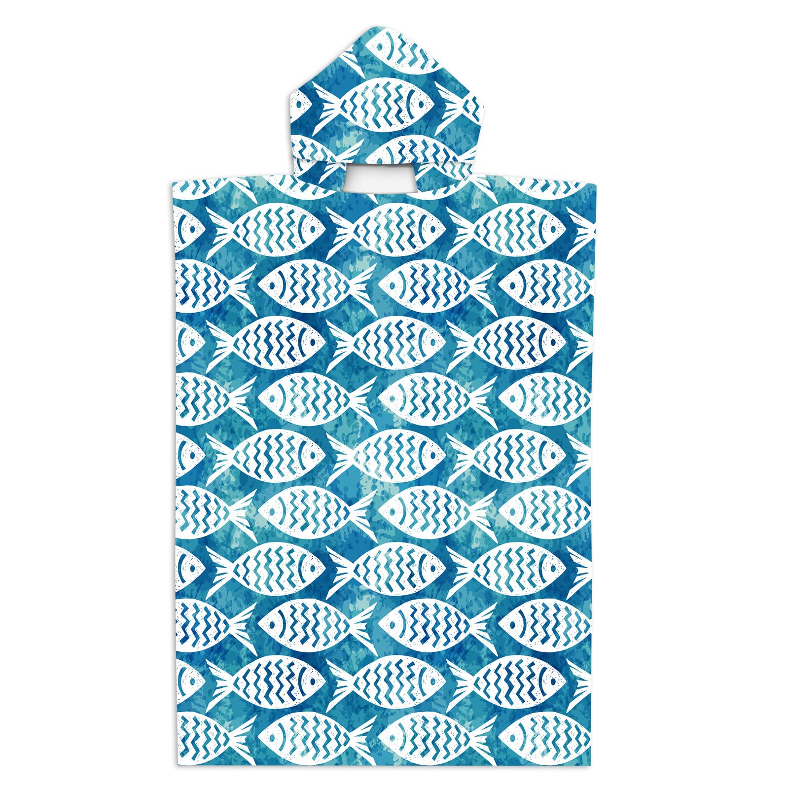FANSU Changing Robe Towel Poncho Hooded for Kids Adults, Soft Microfiber Towel Poncho with Hood Surf Poncho Towel Robe with Snap Button for Men Women Children Swimming (60 * 60cm,Blue Fish) โ image 1
