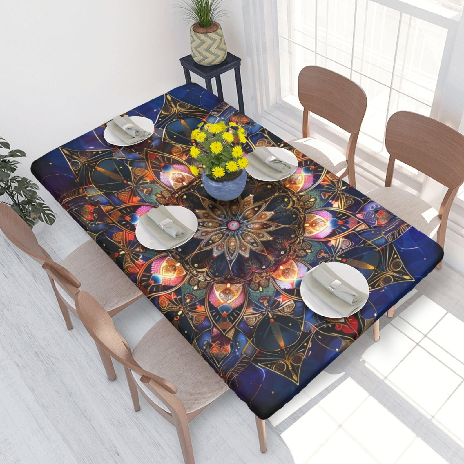 WPKJU Rectangle Mandala Art Printed Tablecloths 4ft Rectangular Table Covers Washable Polyester Decorative Table Cloth for Dining Table Picnic Wedding