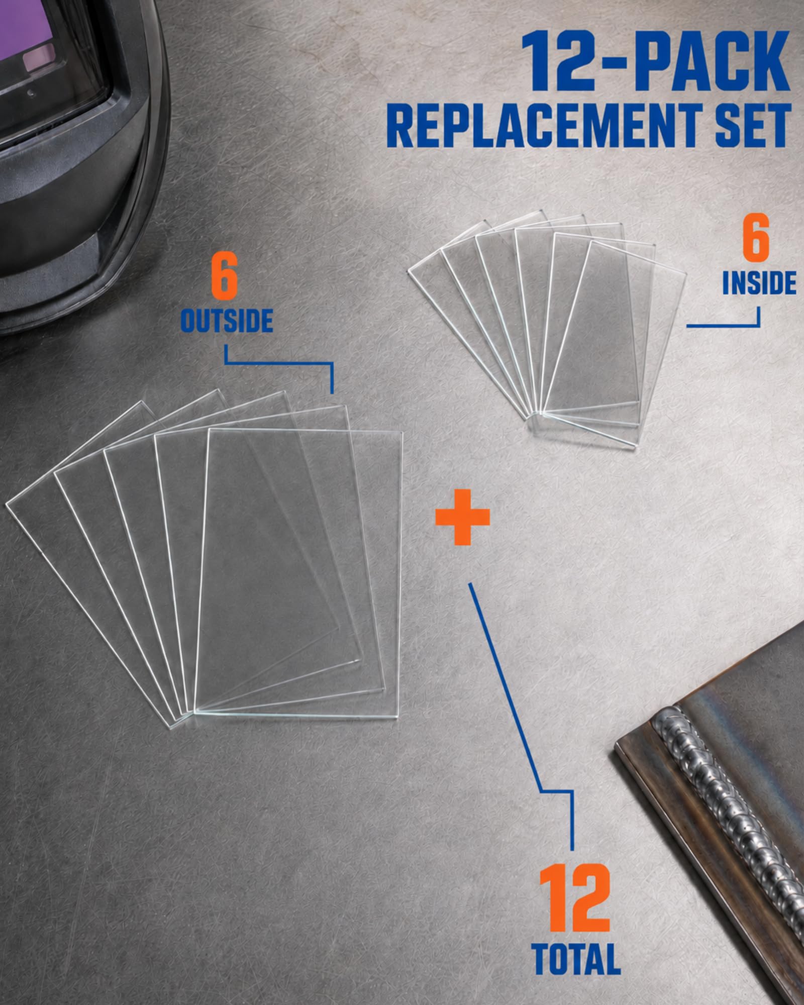 Juego de 12 lentes de repuesto para casco de soldadura de la serie Inventor (parte 770858) – Cubiertas protectoras interiores y exteriores de policarbonato transparente – Compatible con los modelos
