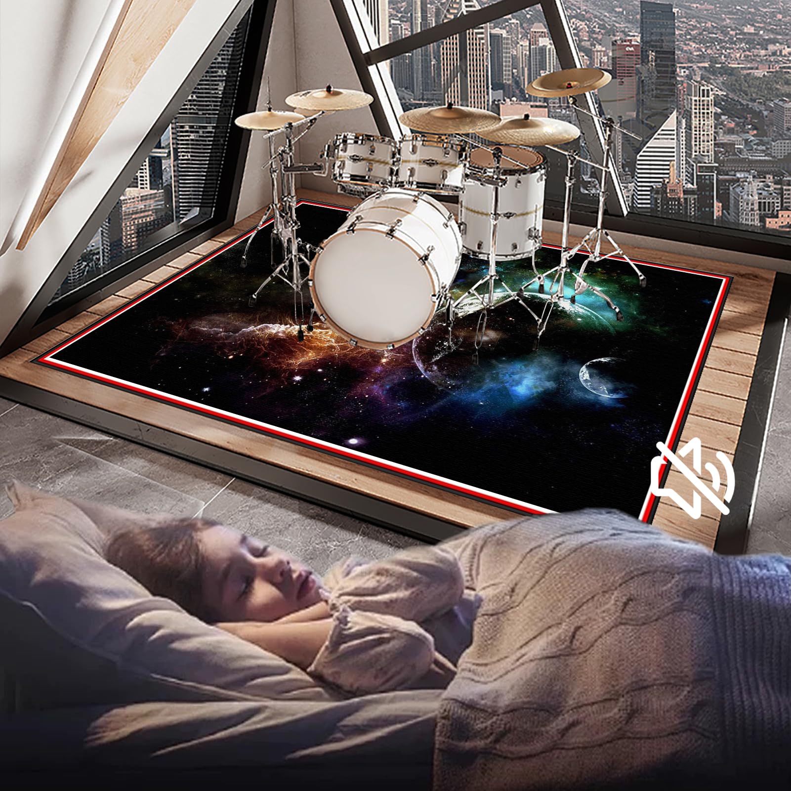 200 x 180 cm Dywan z baterią elektroniczną, maty akustyczne, dźwiękoszczelna mata, mata bębnowa do bębna akustycznego bębna i instrumentów muzycznych dźwiękoszczelny koc bębnowy
