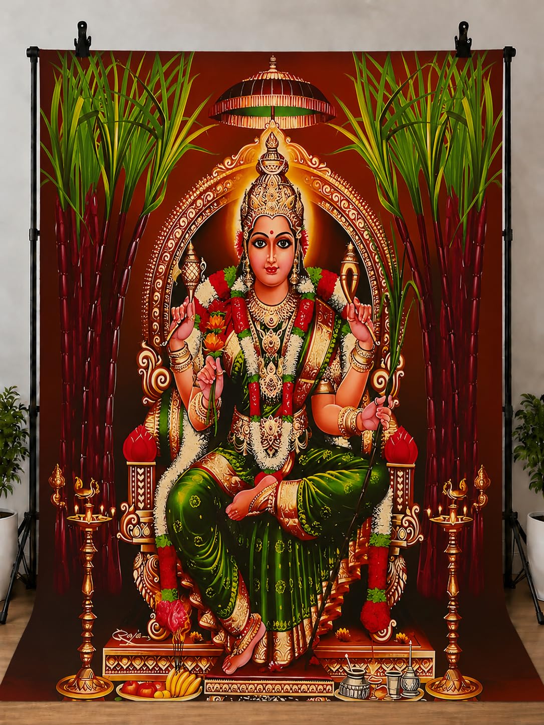 Ashvath Goddess Sri Rajarajeshwari Lalitha Tripura Sundari MATA Navrathri Durga Pooja Backdrop Cloth for Decoration Traditional Background Curtain Size 8Feet Height and 5Feet Width(8 * 5)-image-2