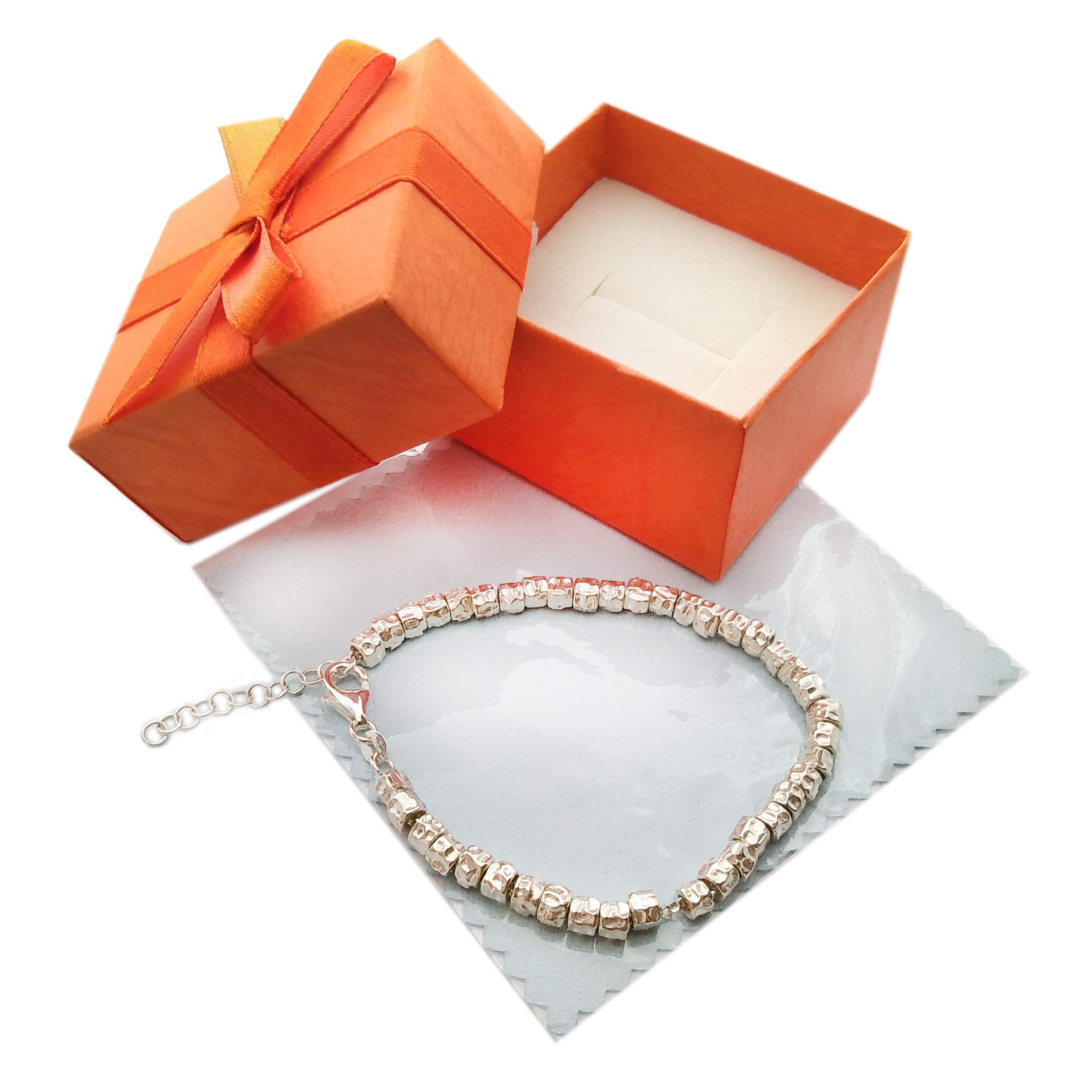 BRACCIALE UOMO DONNA in ARGENTO 925 con GRANELLI pepite martellate,REALIZZATO SU MISURA, completo di SCATOLA pacchetto REGALO e panno per PULIZIA Gioielli jewels.