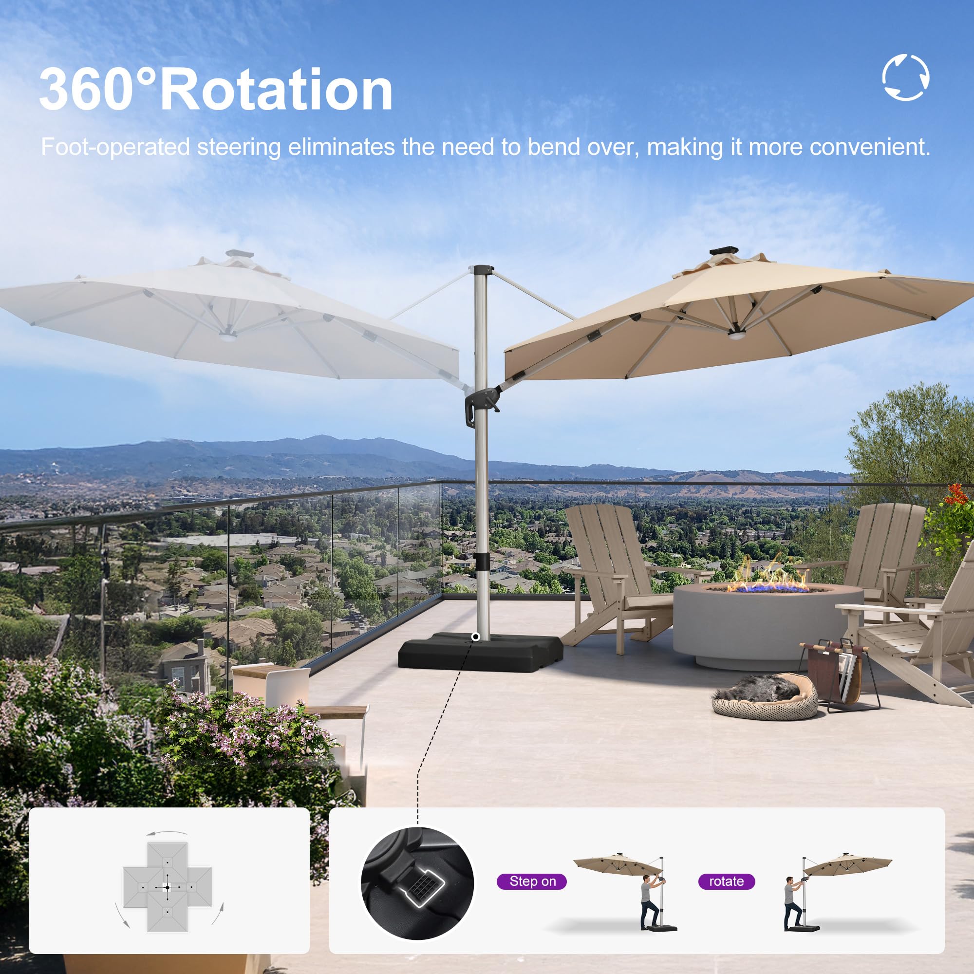 Amazon.com : PURPLE LEAF 11ft Patio Umbrella with Lights Outdoor Round Cantilever Solar Powered LED Umbrella with 360-degree Rotation for Garden Deck Pool Patio, Beige : Patio, Lawn & Garden Amazon.com : PURPLE LEAF 11ft Patio Umbrella with Lights Outdoor Round Cantilever Solar Powered LED Umbrella with 360-degree Rotation for Garden Deck Pool Patio, Beige : Patio, Lawn & Garden