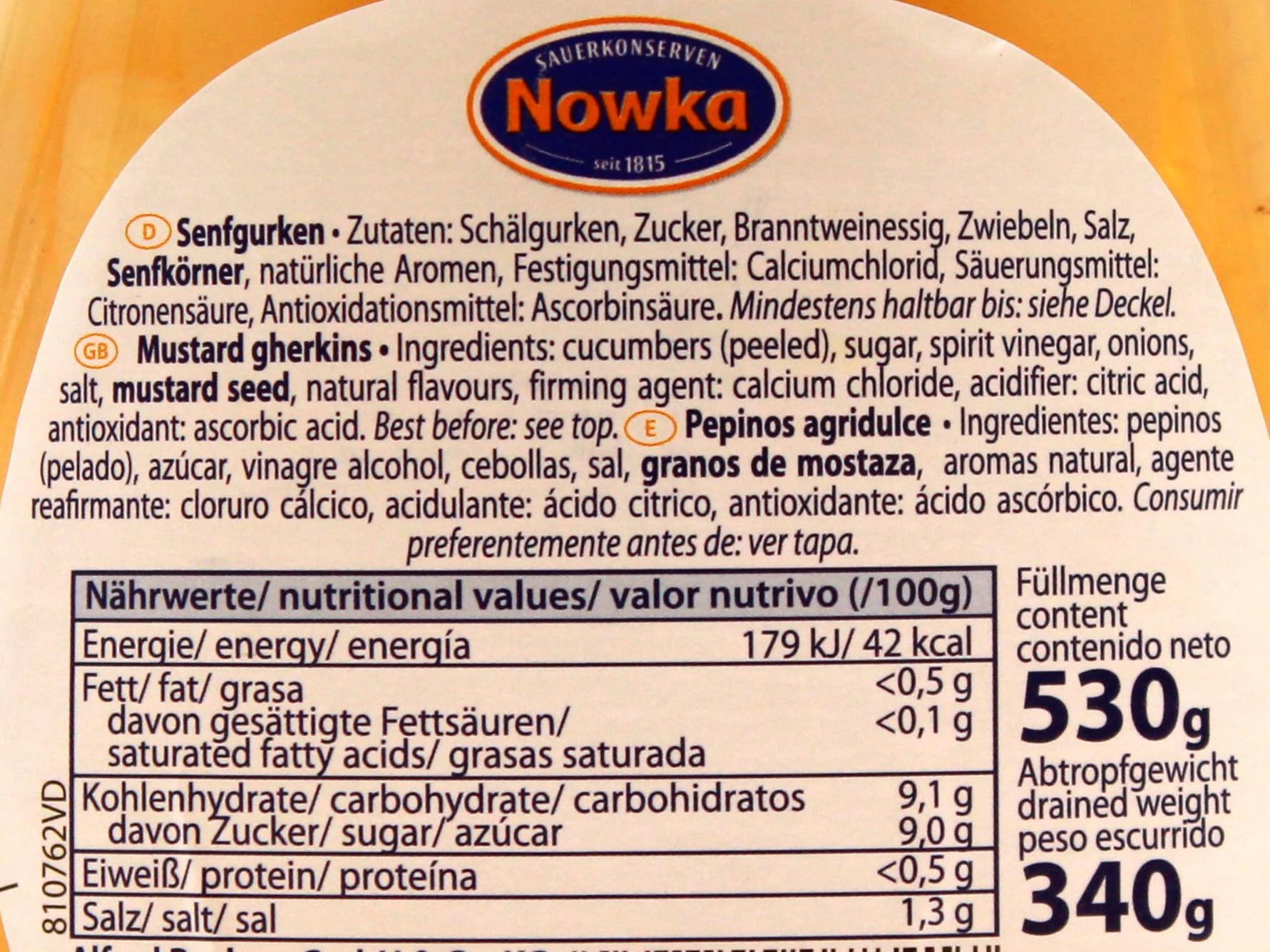 Nowka Senf Gurken feinwürzig, 10er Pack (10 x 340g)