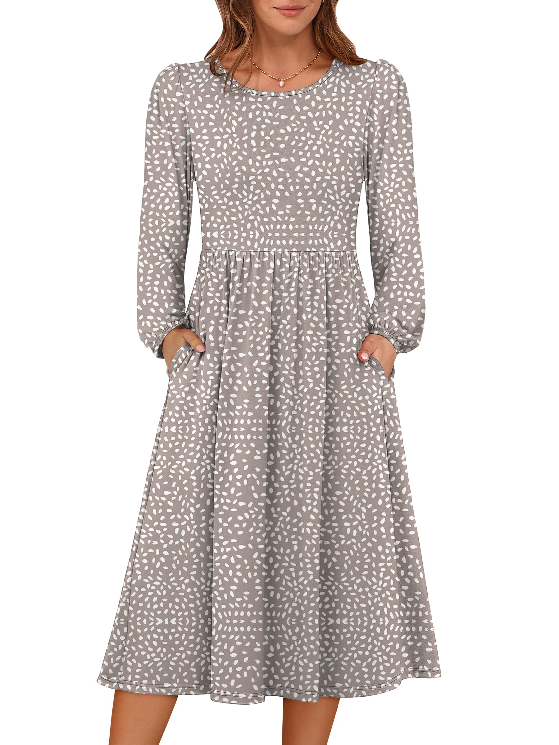 ANRABESS Women Long Sleeve Midi Dress Crewneck 2026 Fall Fashion Casual Flowy A-Line Long Dresses Vacation Outfit with