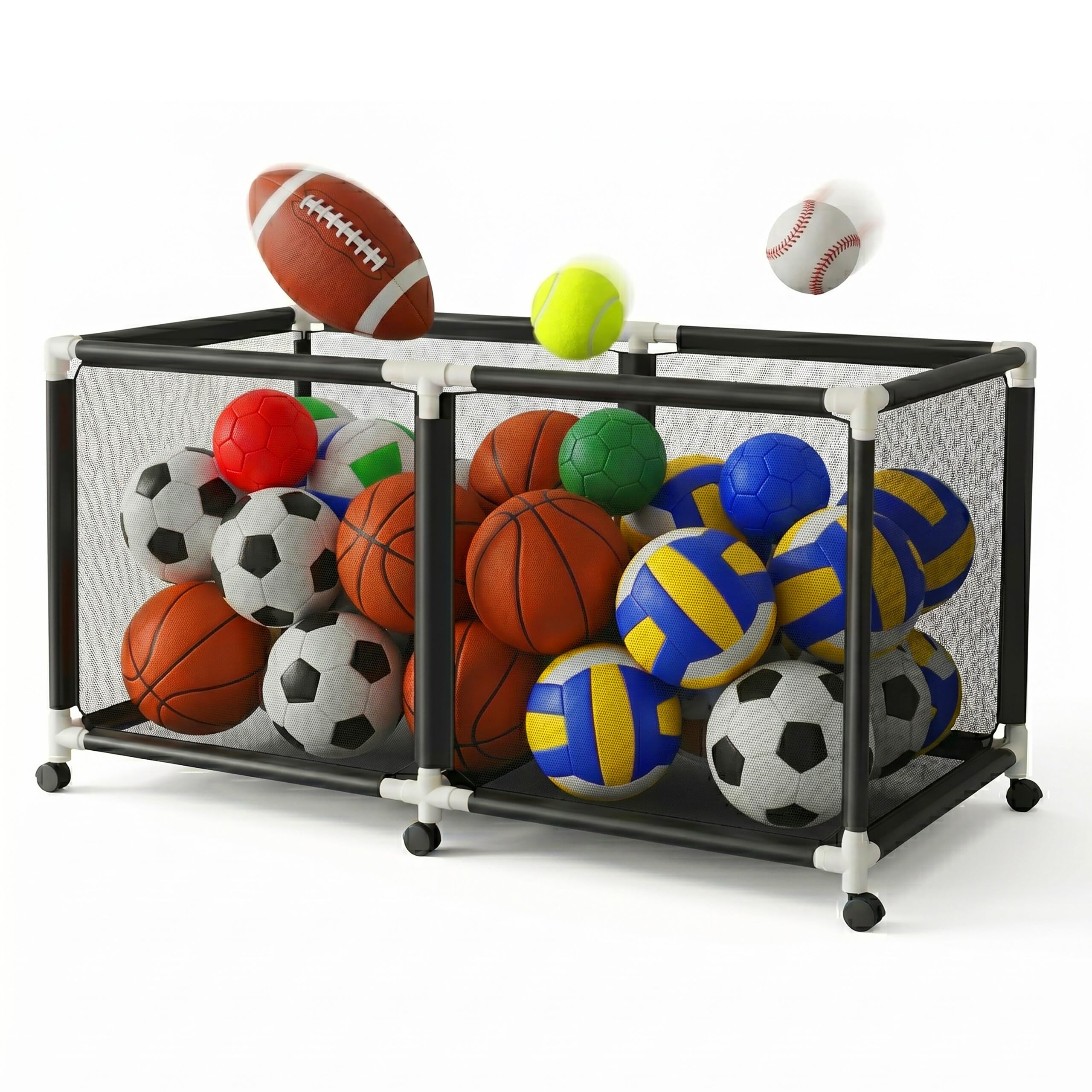 Relaxdays Ballwagen, 4 Rollen mit Bremse, Ballkäfig für Fußball, Basketball, Volleyball, Größenauswahl, schwarz