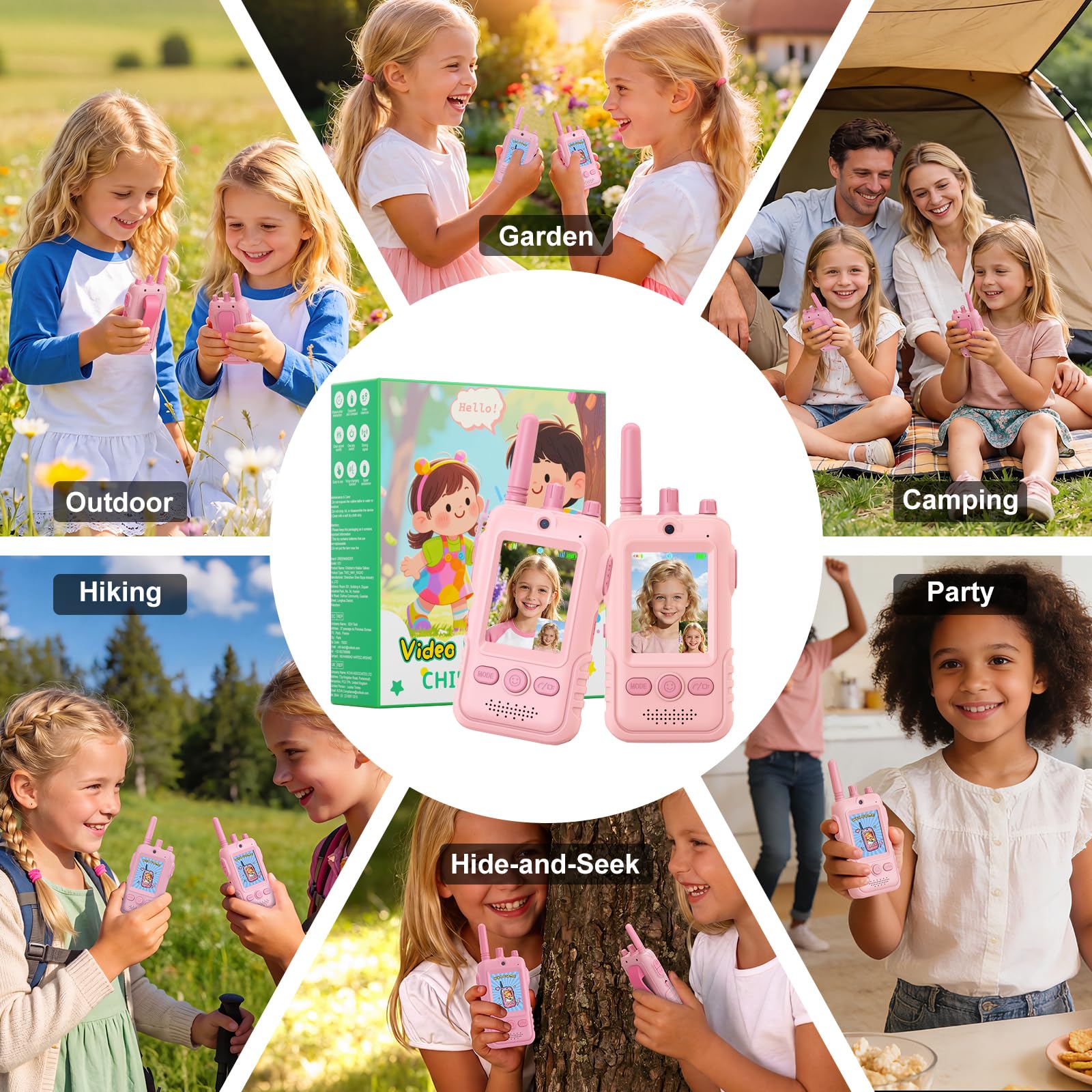 Walkie Talkie para Niños(Set de 2),Walkie Talkies Recargables con Videollamada,Largo Alcance de 400 m, Clip para Cinturón y Linterna LED,Juguete Regalo de Cumpleaños para Niños y Niñas de 3 a 12 Años