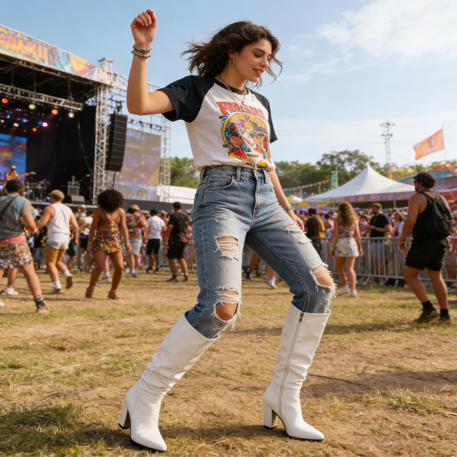 Knee High Boots for Women Chunky Heel Boots Classic Pointed Toe Boots Slouchy Booties for Work Office Comfortable Retro High Heel Boots