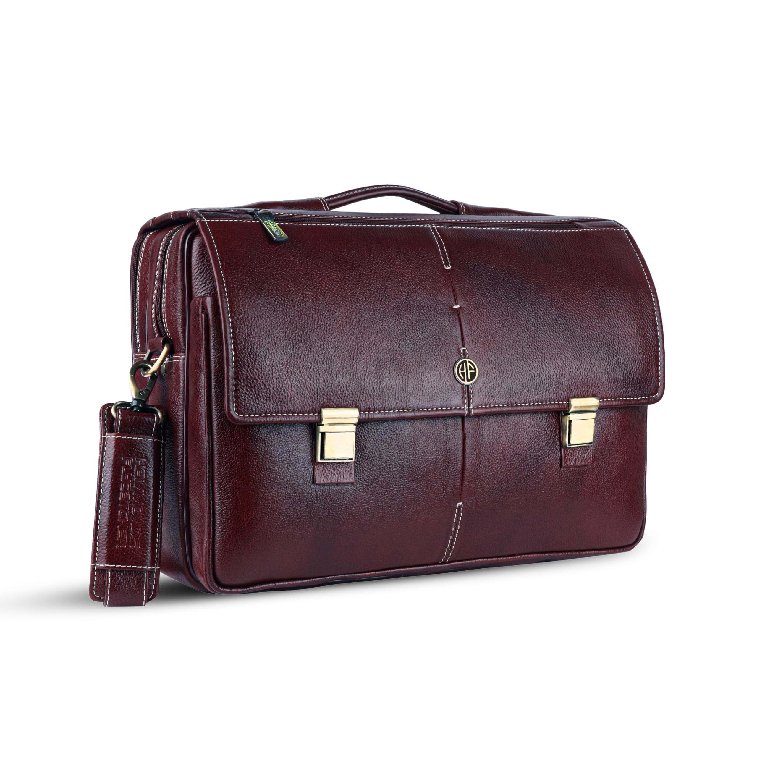 hammonds flycatcher Genuine Leather Office Bag for Men, Laptop Bag for Men, Leather Bag for men for 15.6 Inch Laptop, Adjustable Strap, Multi Compartments, Trolley Strap, 1 Year Warranty - Brown-picture-39