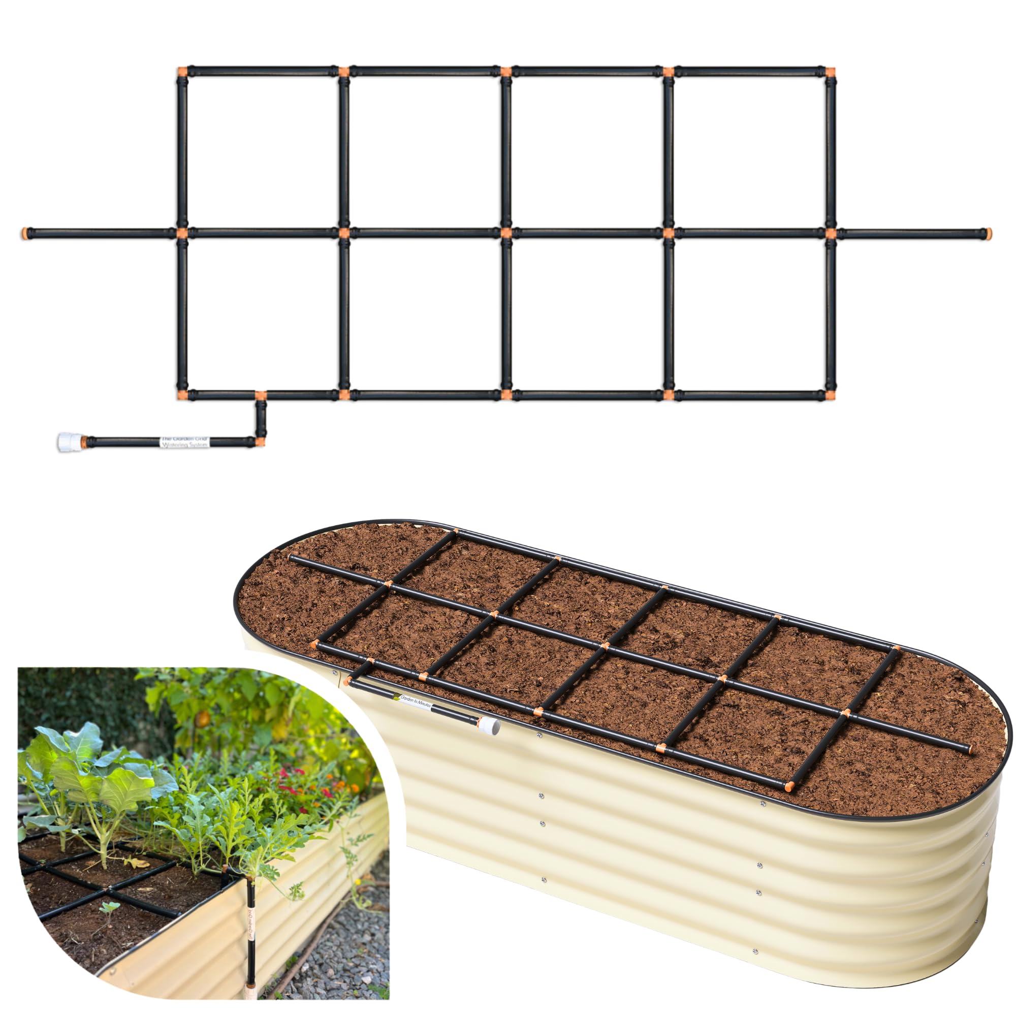 Garden Grid Watering System | Raised Garden Bed Drip Irrigation System – But Better | Pre-Assembled, Waters Every Plant Evenly, 2-Minute Setup | Square Foot Gardening Grid | US-Made (Cornerless, 2x6)