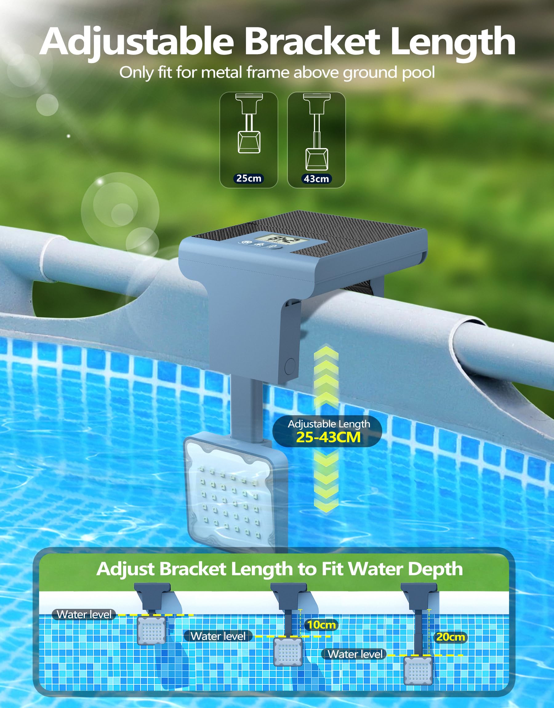 DeeprBlu 2-in-1 Poolbeleuchtung Solar für Metallrahmen-Aufstellpool, Digitales Poolthermometer mit Hintergrundbeleuchtung, Poolbeleuchtung Unterwasser mit Fernbedienung, Hochhelligkeit Pool Lichter