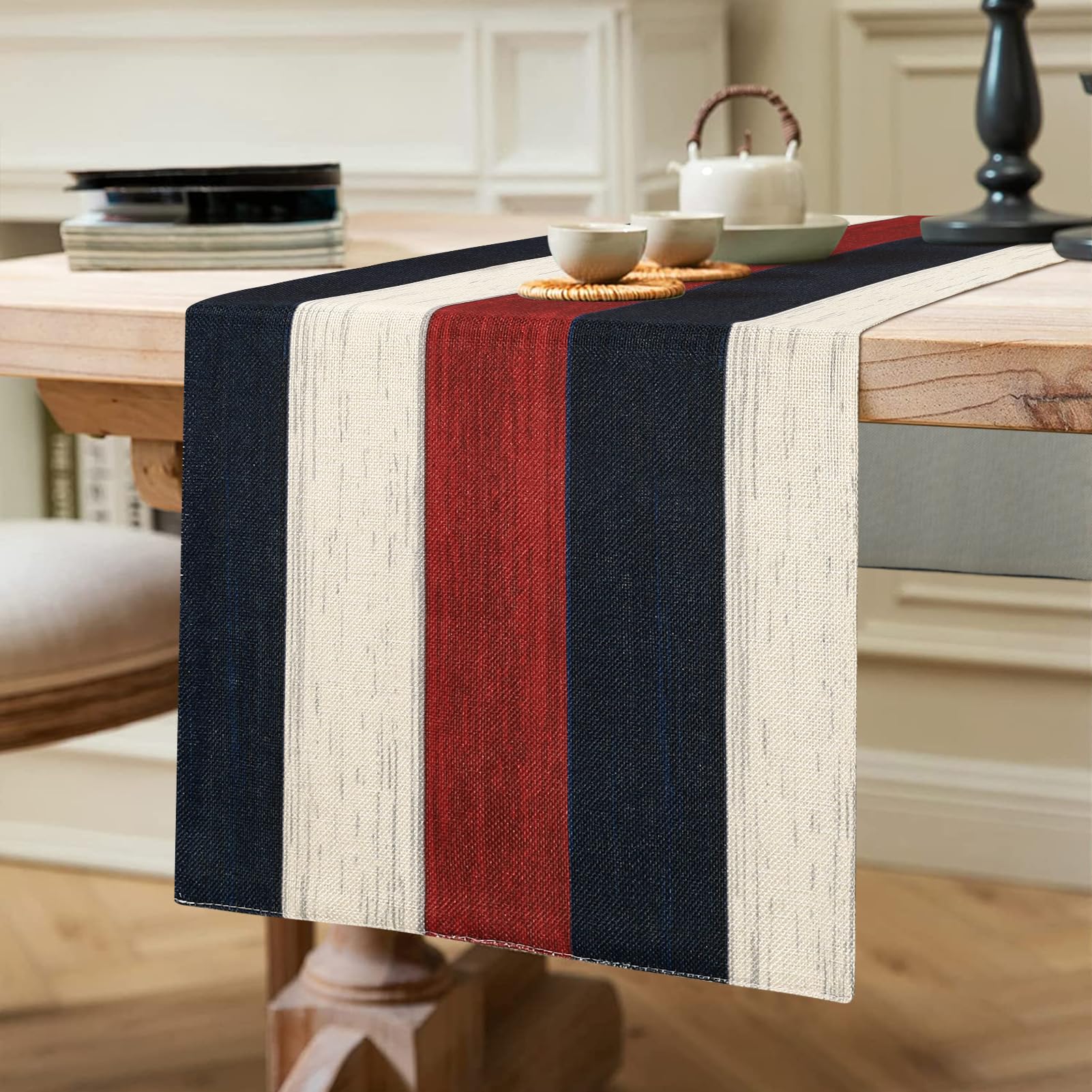 Matches21 Runner Tavola Natalizio Con Alce E Pigne 40x90 Cm Poliestere Bianco