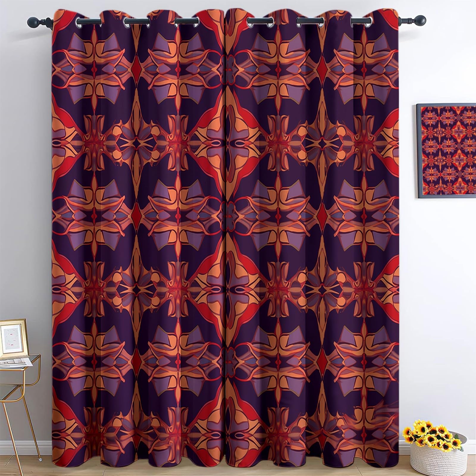 Rideaux Isolants 110L X 215H cm (2 Panneaux), Design Géométrie Simple, Tenture Opaque Anti-Chaleur pour Chambre Principale, Marron Violet