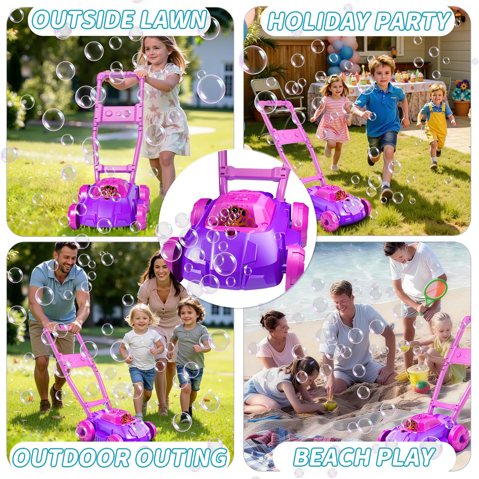 Rasenmäher-Seifenblasenmaschine für Kinder, Outdoor Schiebespielzeug für Kleinkinder, Sommer Garten Spielzeug für Jungen Mädchen, Geburtstag Weihnachten Geschenke