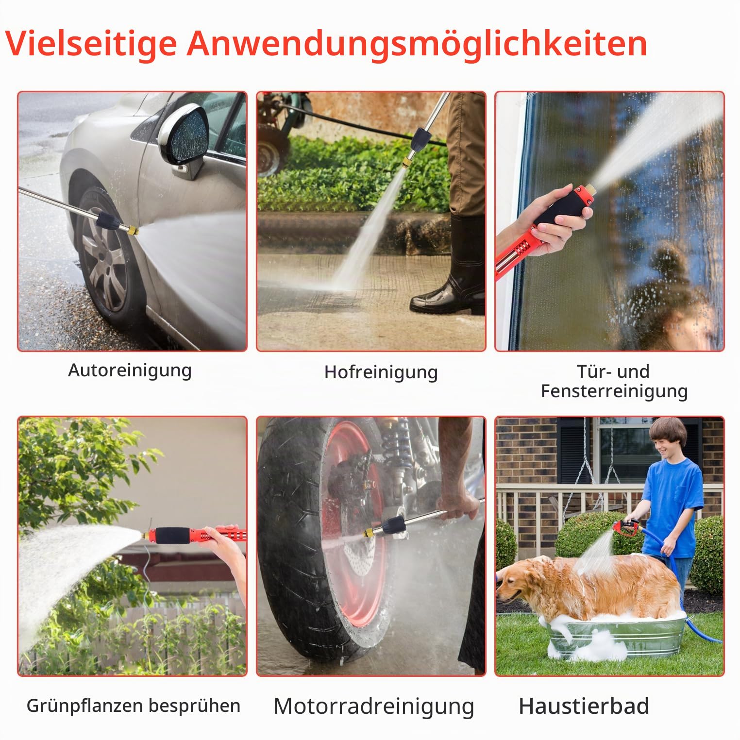 Hochdruckreiniger-Pistole mit Lanze und 5 abnehmbaren Sprühdüsenspitzen,Hochdruck Waschpistole,M22–14 mm Armatur,Quick Connect Spritzpistole Autowascher Zubehör Kit