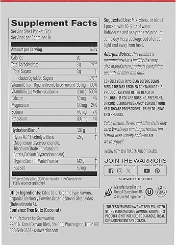 Miniatura 2 de Sunwarrior Paquetes de electrolitos en polvo de hidratación  Sabor a fresa colada  18 paquetes de barras de 4.44 oz  Vegano y a base de plantas sin