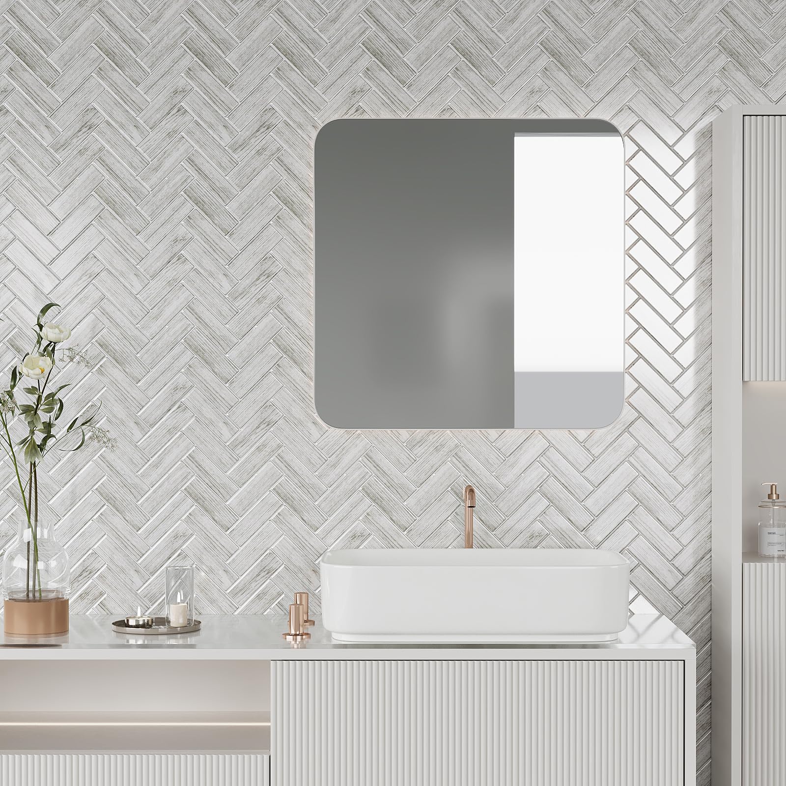 VEELIKE Azulejos Adhesivos Baño Espiga Madera Gris Baldosas Adhesivas Pared Cocina Vinilos Baño Azulejos Vinilo Cocina Pared Azulejos Papel Adhesivo para Baldosas Lavanderías 30.5cm×30.5cm 24 Piezas
