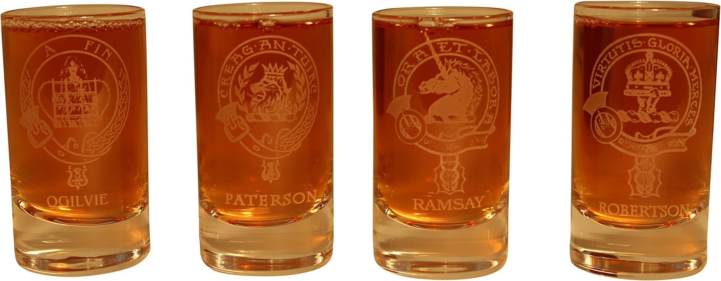 Collins Glencairn Clan Crest Crystal Dram Tot Glass - Ogilvie Paterson Ramsay Robertson