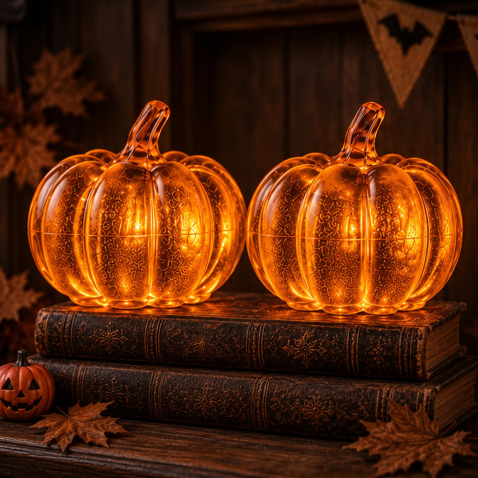 KaraKata Light Up Pumpkin Decorations, Set of 2