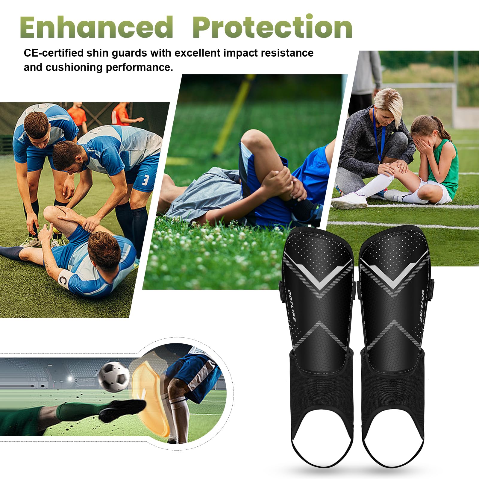 Espinilleras de fútbol para niños, jóvenes y adultos, espinilleras defensoras con protección de tobillo, equipo de fútbol para niños de 3, 5, 4-6, 7-9, 10-12 años, espinilleras de futol para