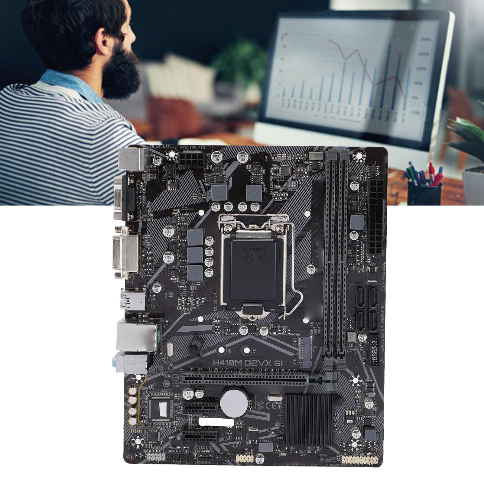 GOWENIC Płyta Główna Komputera H410M D2VX SI, Płyta Główna LGA 1200 DDR4 DIMM M ATX z Wyjściem DVI i VGA, Serial ATA III, USB 3.2, USB 2.0, Gniazdo PCIE X16