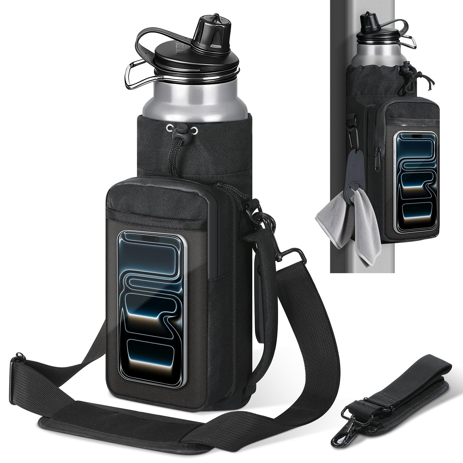 MoKo Magnetic Gym Bag, Magnetic Water Bottle Holder with Clear Phone Pouch, Built-in 4 Magnets Fitness Bag for Men and Women Compatible with Most