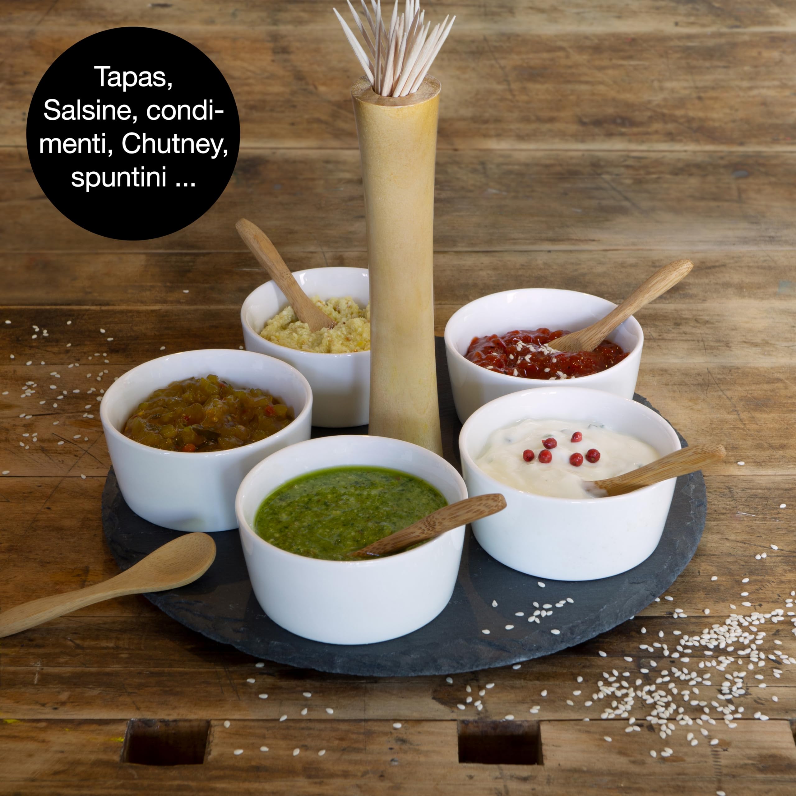 Moritz & Moritz set da 11 pz Serving Set Sesame - vassoio in ardesia con manico in legno ciotole in ceramica cucchiai di bambù - per antipasti e snack