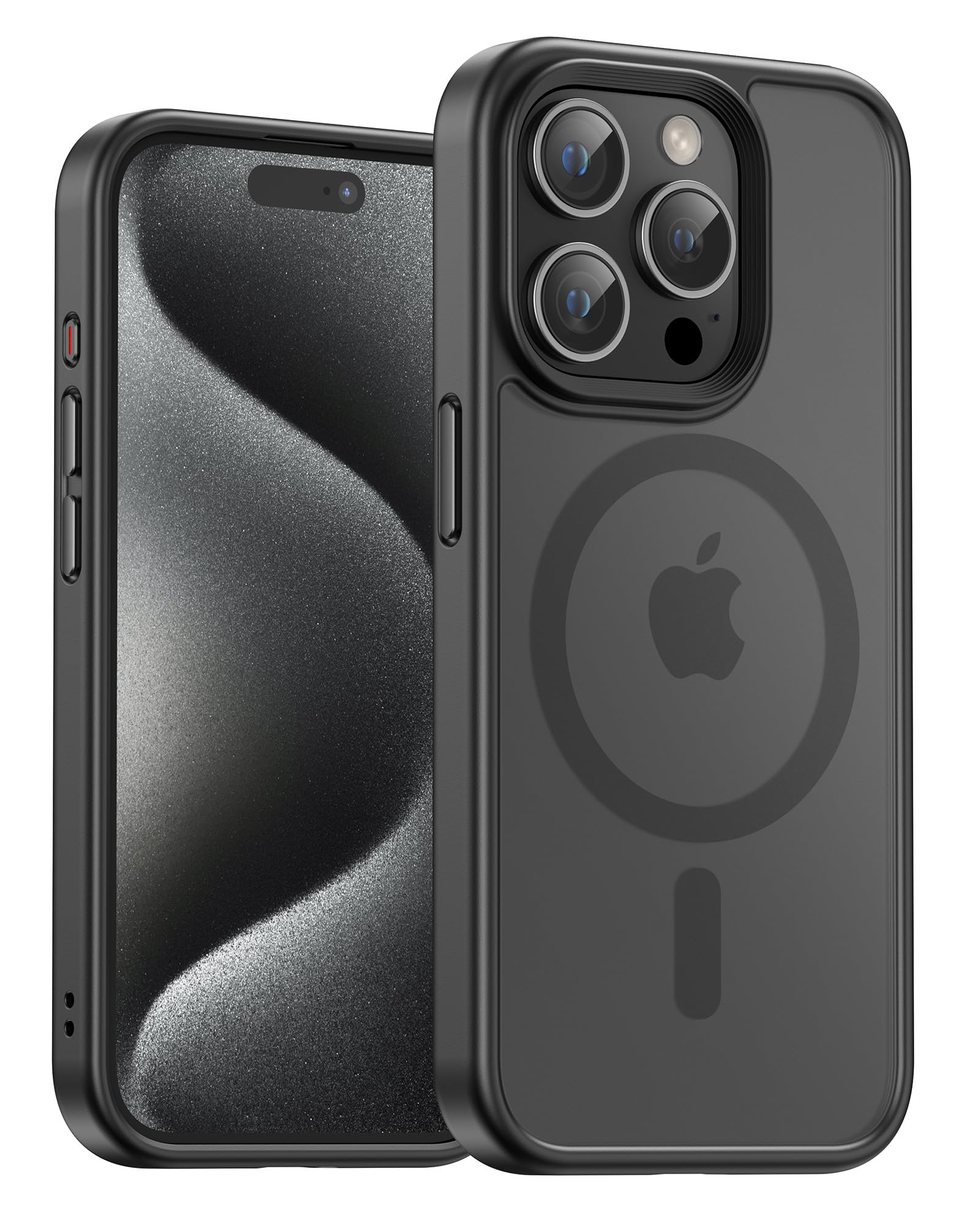 UNBREAKcable für iPhone 15 Pro Max Hülle für MagSafe, Vollständiger Kameraschutz, Eingebauter Magnetring, Stoßfest Kratzfest Transluzente Matt Handyhülle für iPhone 15 Pro Max Case 6,7 Zoll, Schwarz