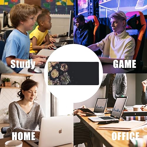 Miniatura 7 de Alfombrilla de mouse con diseño de peonías vintage para escritorio, base antideslizante y borde cosido, alfombrilla de mouse extendida para oficina