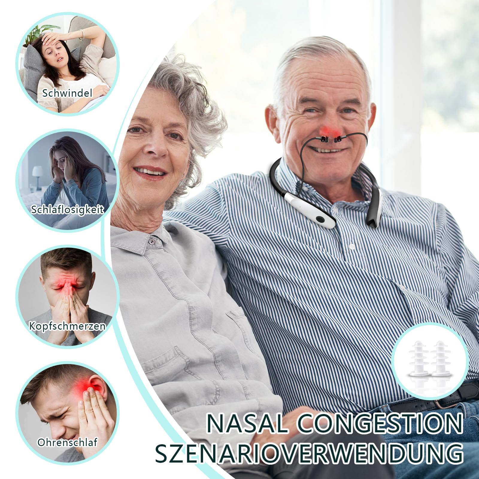Acufene Infrarossi EarstöPsel, 2 in 1 dispositivo di terapia della luce rossa per le orecchie nasali,Dispositivo di luce rossa per l'acufene,Aiuto rapido al rumore delle orecchie