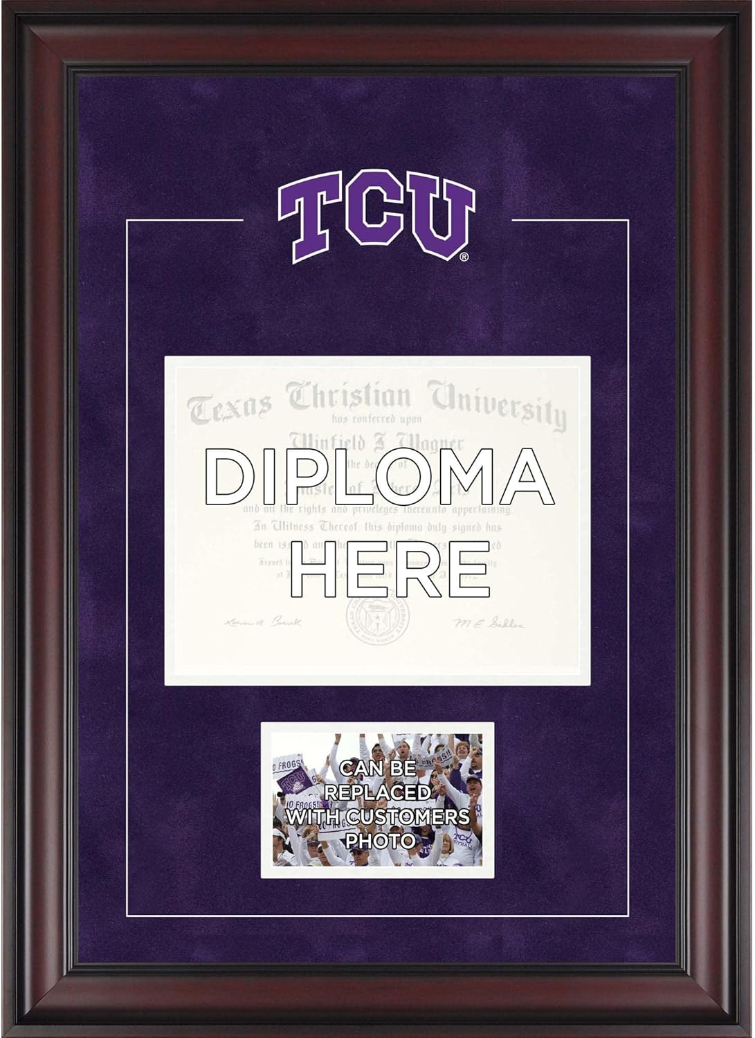 TCU Horned Frogs Deluxe 8.5" x 11" Diploma Frame with Team Logo - Insert Your Own 4" x 6" Photograph - College Other Display Cases