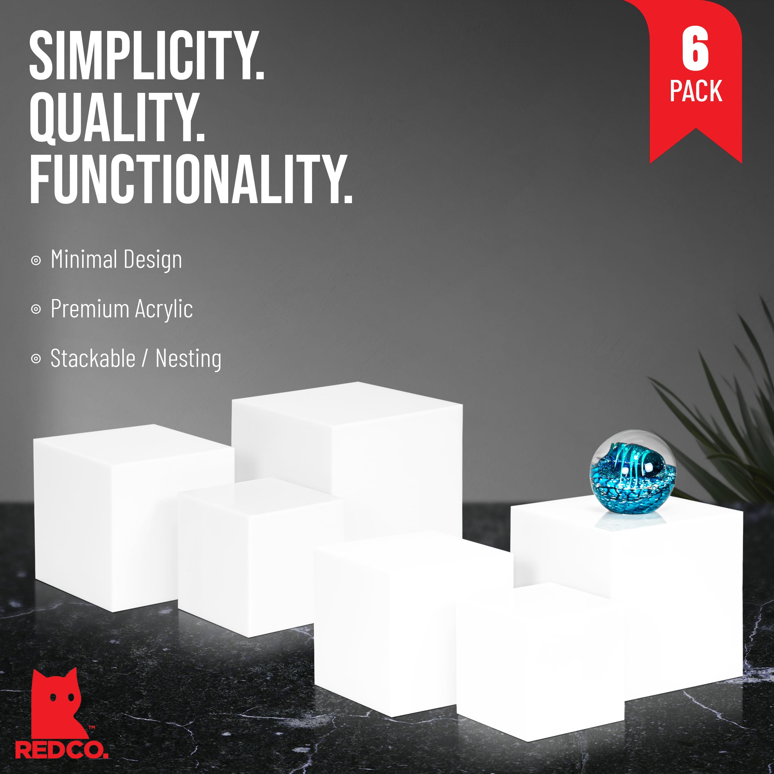 Red Co. Lot de 3 cubes en acrylique blanc brillant avec fond creux – Lot de 2