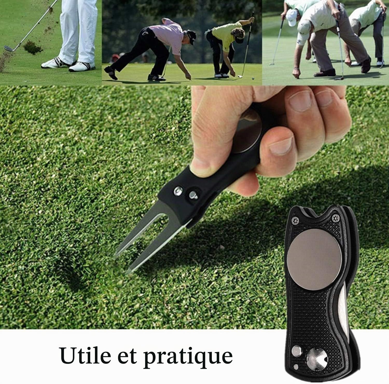 Kit de Nettoyage pour Club de Golf - Brosse de Nettoyage Pliable en Microfibre - Outil de réparation de Golf avec marqueur de Balle - Kit de Nettoyage Pratique pour golfeurs