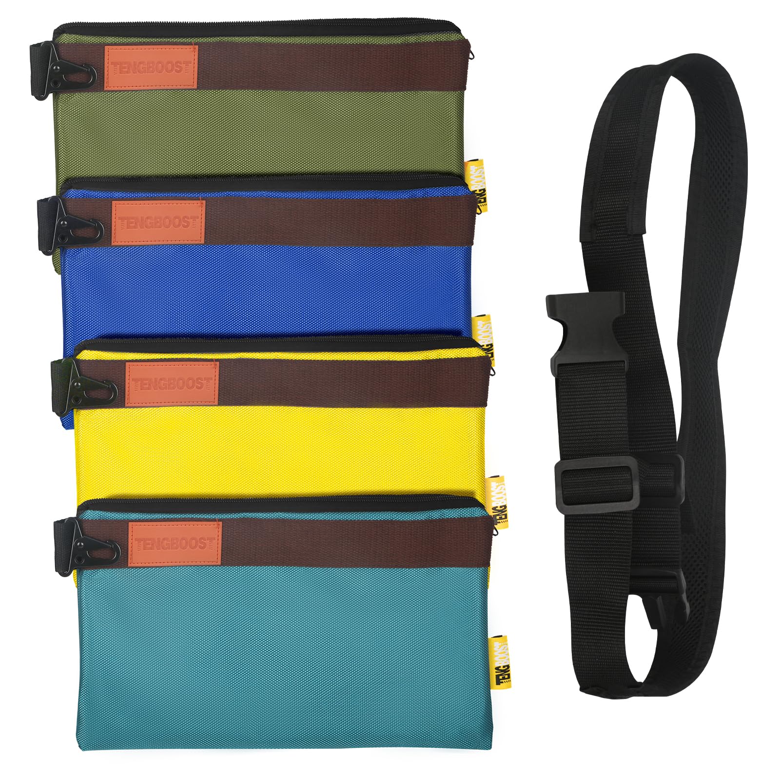 TENGBOOST 4 Pack Tool Pouches With Adjustable Waist Strap - 1680D Oxford Waterproof Multipurpose Tool Pouches - Small Tool Bag With Zipper -