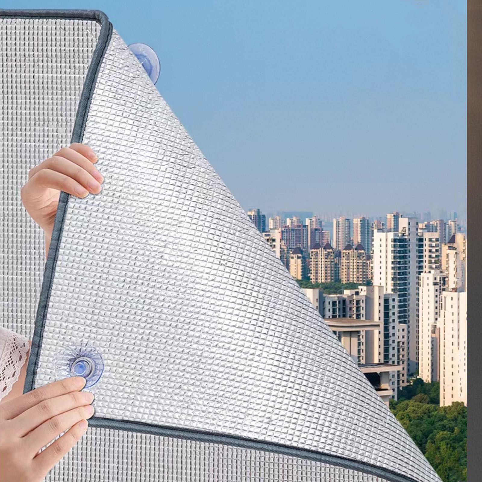 LRYELWA Window Insulation Kits,Double-Sided Aluminum Reflective Foil,UV Protection,Thermal Control for Summer & Winter – Heat Blocking,Reusable,with Suction Cup,Custom (70cm x 130cm)