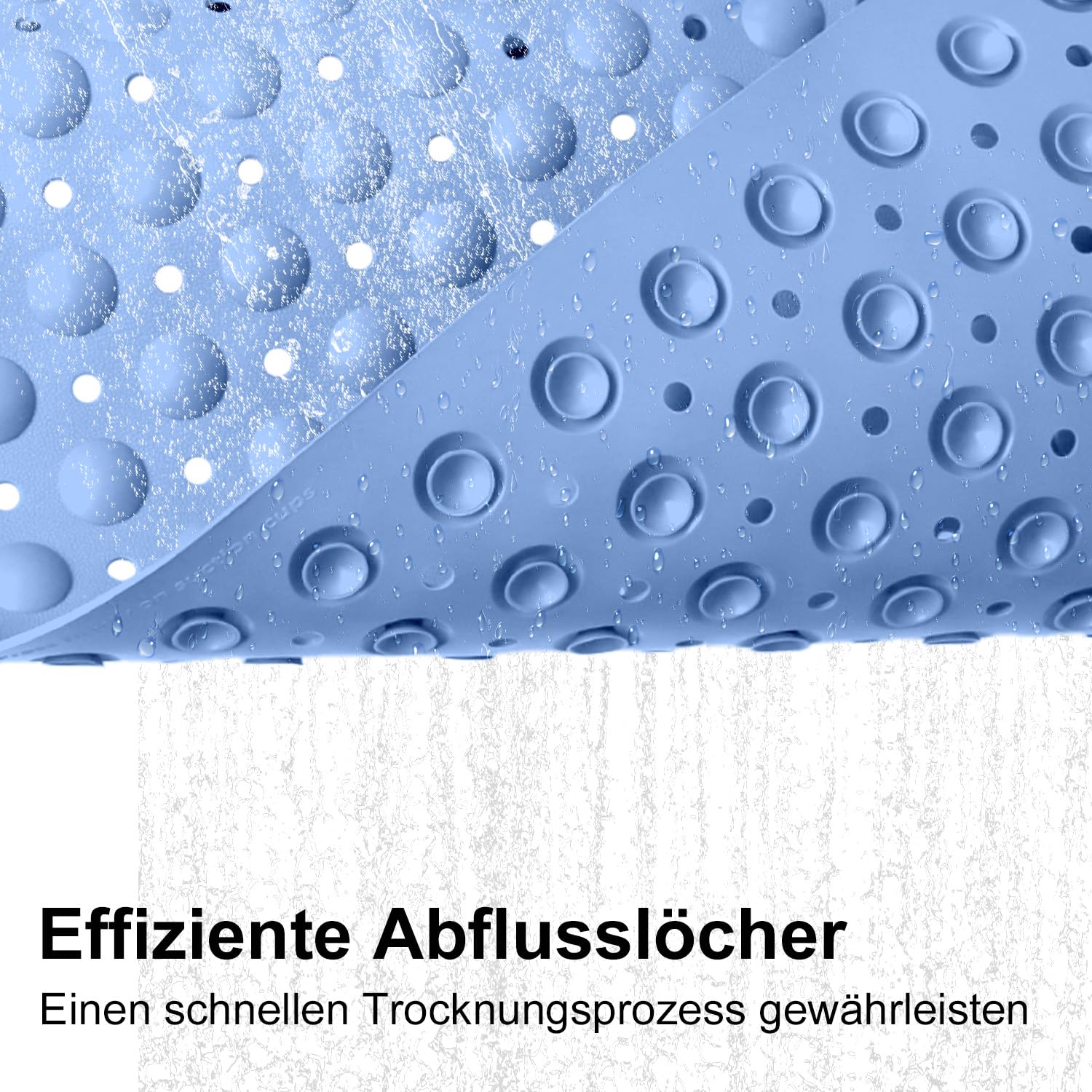 Tapis de douche antidérapant 106 x 66 cm – Extra long – Tapis de douche antidérapant confortable avec ventouses – Tapis de douche antidérapant en TPE – Lavable en machine (bleu, 106 x 66 cm)