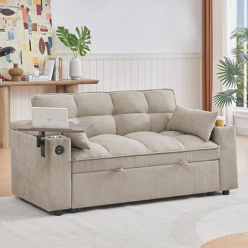 Miniatura 79 de sofá cama de terciopelo de 58 pulgadas, convertible 3 en 1 con bolsa de almacenamiento y respaldo ajustable, perfecto para espacios pequeños, sala 7