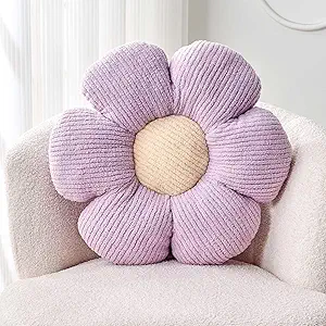 Flower Throw Pillow, Soft Lavender 17.7" Shaped Floor Pillow for Home Decor, Cute Aesthetic Plush Decorative Pillows for Bed, Sofa, Couch