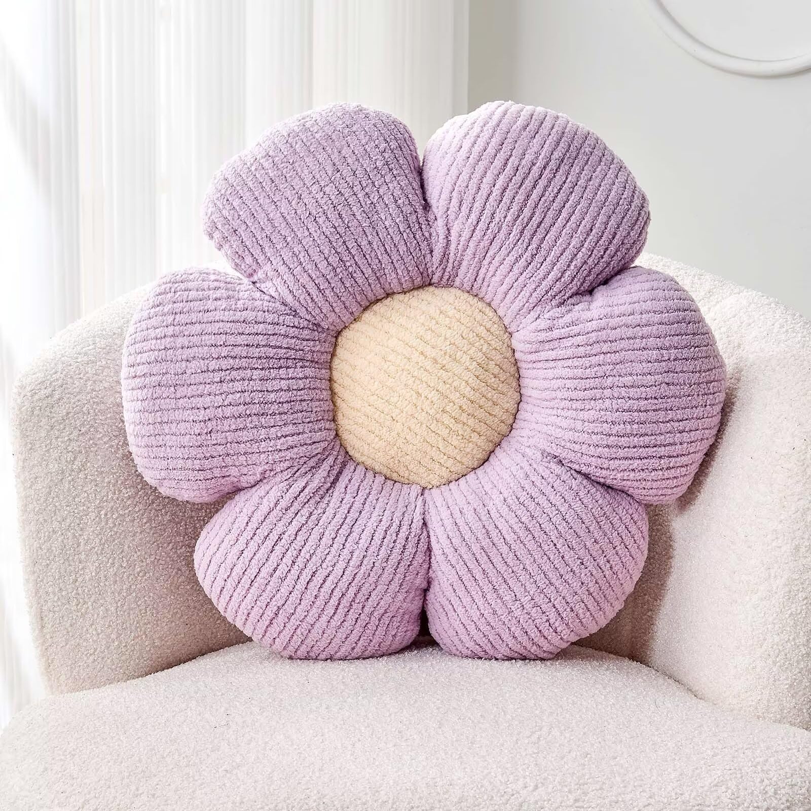 Kcvvcr Flower Throw Pillow, Soft Lavender 14.9" Shaped Floor Pillow for Home Decor, Cute Aesthetic Plush Decorative Pillows for Bed, Sofa, Couch