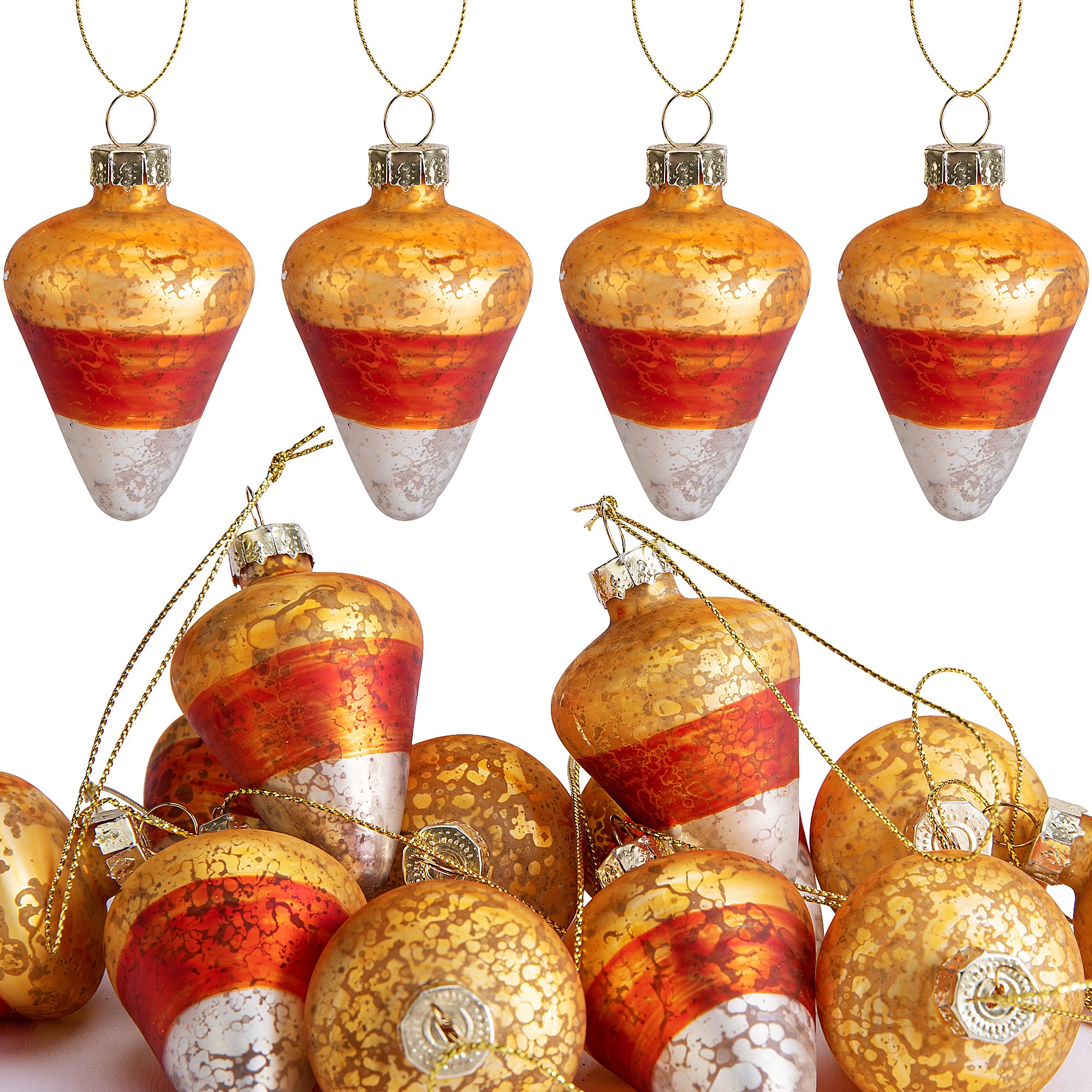 Watayo 12 Pcs Fall Thanksgiving Glass Candy Corn Ornaments- 2" x 1.5" Glass Candy Corn Hanging Ornaments- Fall Candy Corn Tree Decoration Pendant for Halloween Christmas Autumn Thanksgiving Home Decor