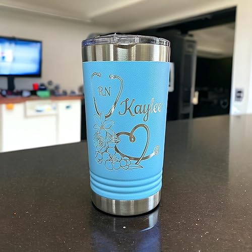 Miniatura 2 de Nurse Tumbler Personalized with Name and Title, Custom Engraved with Floral Stethoscope, (MD RN LPN EMT NP PA etc)