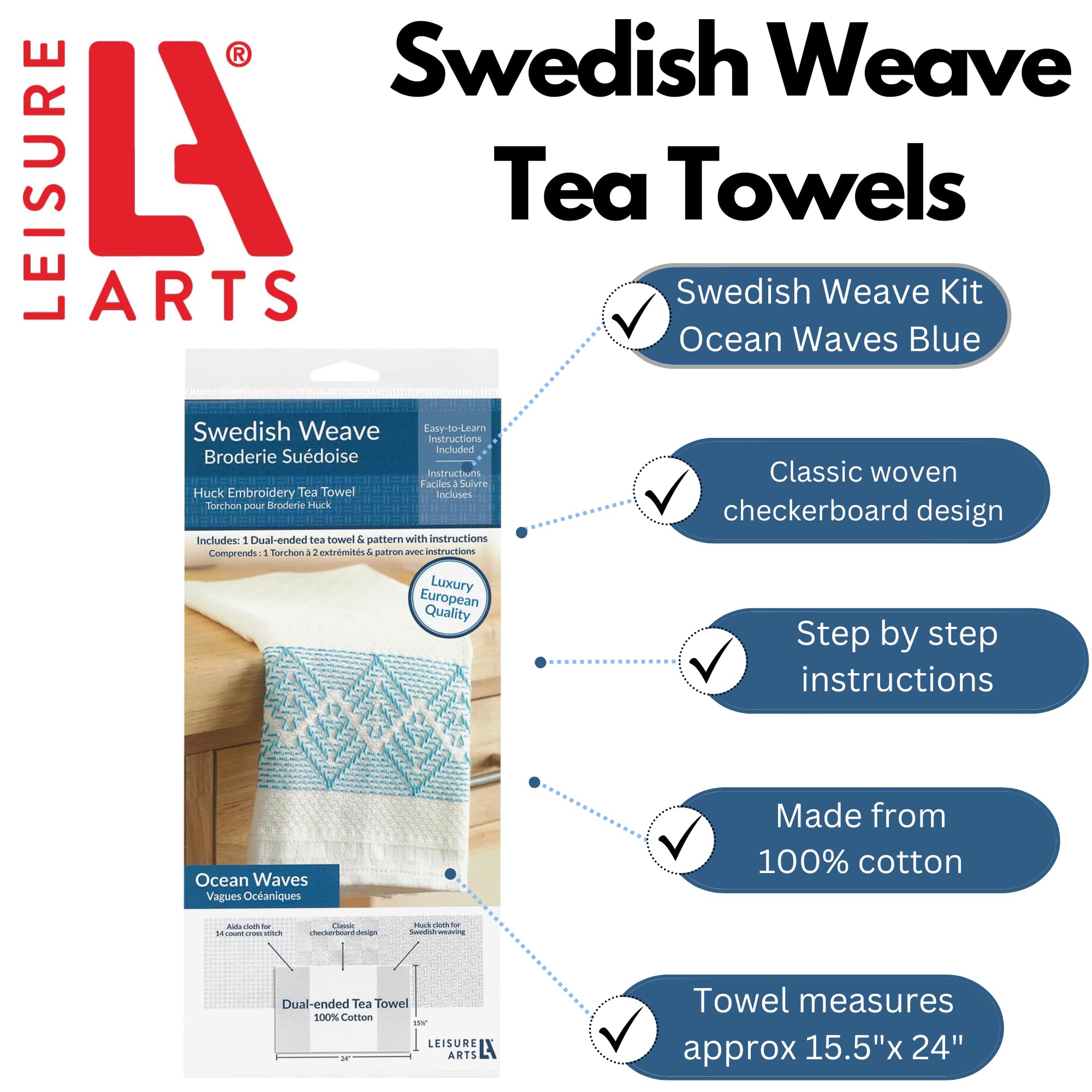 専用★Sweden＊Hand woven linen cloth＊・* Amazon.com: LEISURE ARTS Swedish Weave Towel Kit, Ocean Waves Blue