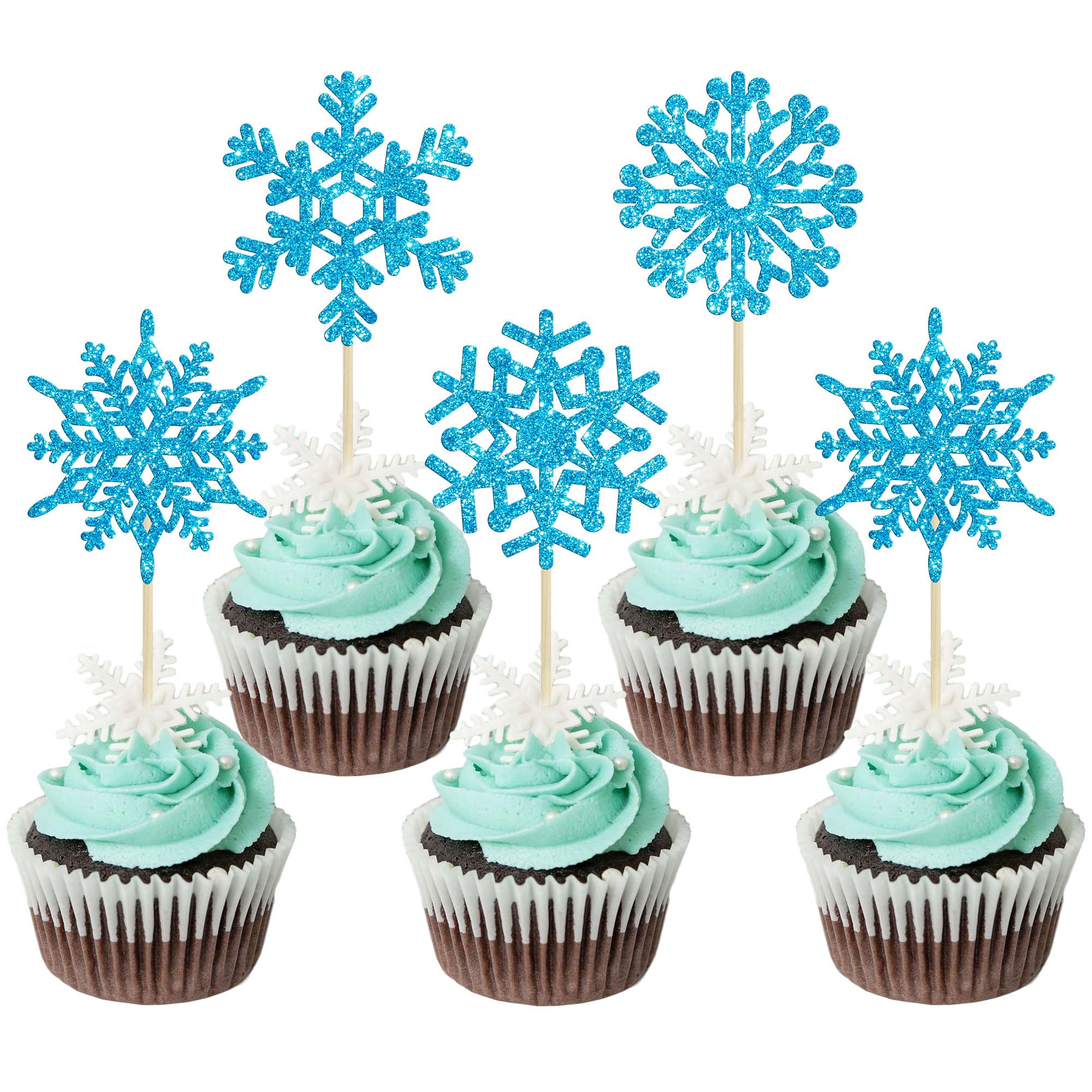 Produktbild von Gyufise Cupcake-Topper, Doppellagig, Schneeflocke, Rosa, Glitzer, Winter, Erster Geburtstag, Dekoration Für Den Winter, Onederland, 1. Geburtstag, Mädchen, Wunderland, Dekorationen, Zubehör, 24 Stück